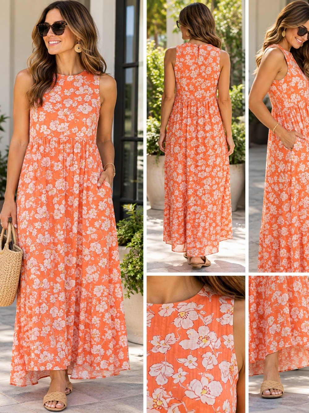 Draper James RSVP Coral/Orange Floral Maxi Dress Size Small